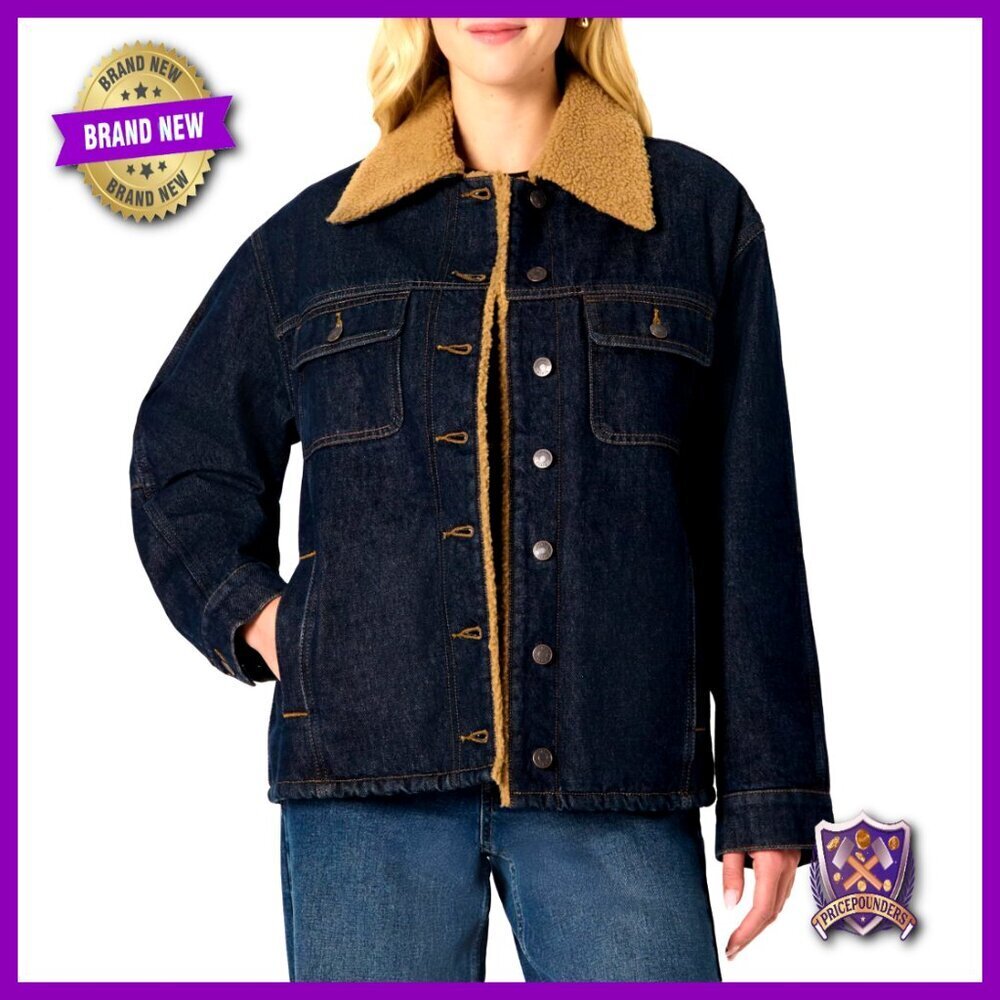 Oversized Denim Jacket Faux Shearling Lined Y2K Retro Chic Heavyweight Rigid